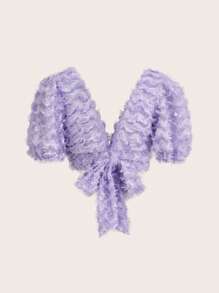 SHEIN MOD Solid Fuzzy Crop Blouse - Purple - View 2