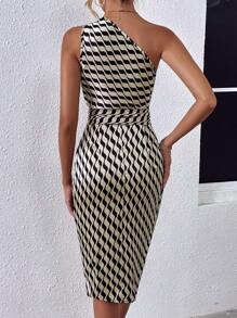 Chiquease Allover Print One Shoulder Ruched Side Wrap Hem Dress Maxi Women Outfit