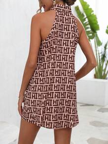 SHEIN LUNE 滿版印花前紐扣襯衫和短褲 - 咖啡棕 - 查看 2