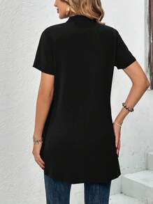 SHEIN Frenchy 素色前紐扣襯衫 - 黑色 - 查看 2