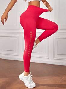 SHEIN Legging De Sport Ajouré Taille Haute - Rouge - Voir 6