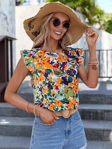 SHEIN LUNE Áo sơ mi nữ Lộ Lưng Xù Buộc lại Hoa Tất cả trên in Boho - Nhiều màu - Xem 3