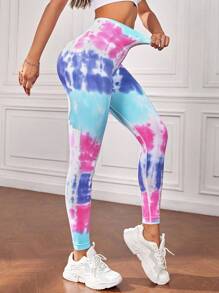 Yoga Trendy Quần legging thể thao liền mạch cạp rộng nhuộm màu Tie Dye - Nhiều màu - Xem 1