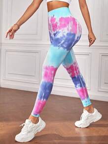 Yoga Trendy Quần legging thể thao liền mạch cạp rộng nhuộm màu Tie Dye - Nhiều màu - Xem 4