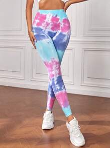 Yoga Trendy Quần legging thể thao liền mạch cạp rộng nhuộm màu Tie Dye - Nhiều màu - Xem 6