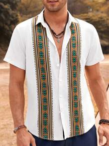 Manfinity RSRT Men Geo Print Button Up Shirt - White - View 7