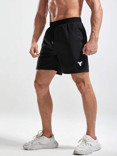 Manfinity Fitness Pojkvän Style Män Nötkreatur Print Dragsko Midja Sport Stretchiga Shorts Gym Shorts Jogger Shorts