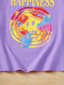 SHEIN Girls Letter & Cartoon Graphic Drop Shoulder Tee - Lilac Purple - View 4