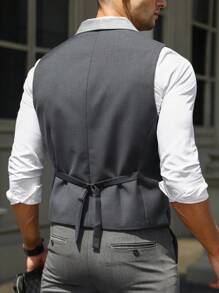 Manfinity Mode Áo cộc tay Nam Bất đối xứng Nút phía trước Khối Màu Công việc - Màu xám đen - Xem 2