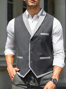 Manfinity Mode Áo cộc tay Nam Bất đối xứng Nút phía trước Khối Màu Công việc - Màu xám đen - Xem 5