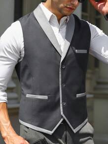 Manfinity Mode Áo cộc tay Nam Bất đối xứng Nút phía trước Khối Màu Công việc - Màu xám đen - Xem 7