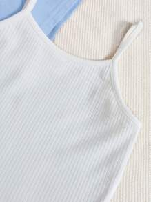 SHEIN Cô gái Tween Đồ họa Chữ cái Áo Cami & Quần short & Áo phông Crop - Màu xanh nhạt - Xem 4