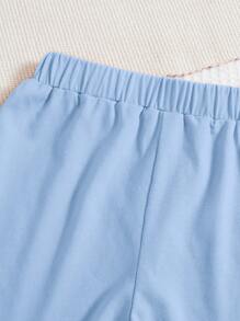 SHEIN Cô gái Tween Đồ họa Chữ cái Áo Cami & Quần short & Áo phông Crop - Màu xanh nhạt - Xem 5