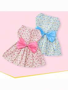 印花蝴蝶結裝飾寵物洋裝 - 粉色 - 查看 6