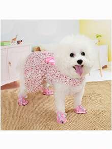 印花蝴蝶結裝飾寵物洋裝 - 粉色 - 查看 7