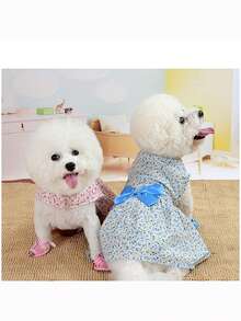 印花蝴蝶結裝飾寵物洋裝 - 粉色 - 查看 8