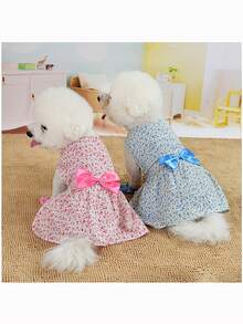 印花蝴蝶結裝飾寵物洋裝 - 粉色 - 查看 9