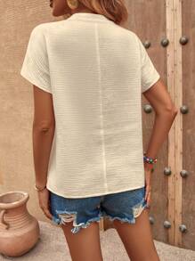 SHEIN LUNE 素色缺口領蝙蝠袖襯衫 - 香檳色 - 查看 2