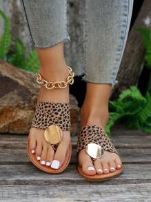 Phụ nữ Leopard Pattern Kim loại trang trí Dép Thong, Dép thời trang - màu nâu - Xem 1