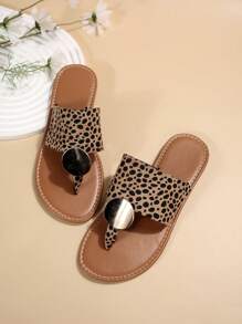 Phụ nữ Leopard Pattern Kim loại trang trí Dép Thong, Dép thời trang - màu nâu - Xem 5