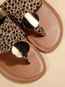 Phụ nữ Leopard Pattern Kim loại trang trí Dép Thong, Dép thời trang - màu nâu - Xem 8