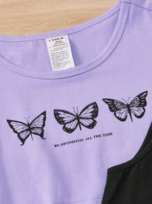 SHEIN Teen Girls Butterfly & Slogan Graphic Tee & Floral Print Tank Top & Shorts
