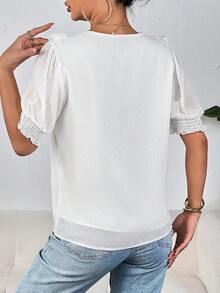 SHEIN Privé Áo sơ mi nữ Xù màu trơn Giải trí - trắng - Xem 2