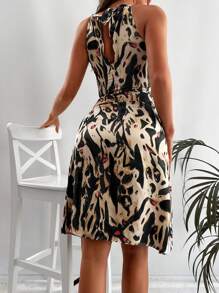 Vestido con estampado de cuello halter - Multicolor - Ver 2