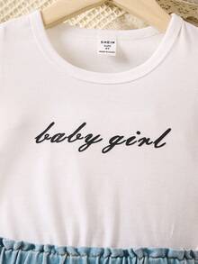 Bộ thời trang bé gái Xù Quần paper-bag Lá thư Dễ thương - Xanh và trắng - Xem 4