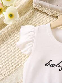 Bộ thời trang bé gái Xù Quần paper-bag Lá thư Dễ thương - Xanh và trắng - Xem 5