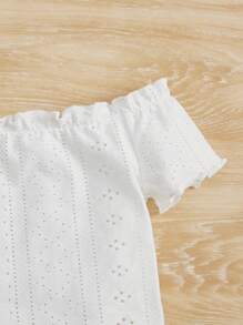 SHEIN Top Schiffy Con Hombros Descubiertos Y Bordes De Ensalada En Contraste Con Shorts De Estampado Floral Para Niña Adolescente