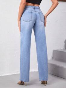 SHEIN Tall 素色直筒牛仔褲 - 淺色水洗藍 - 查看 2