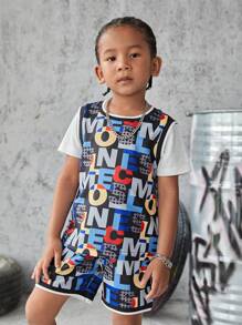 SHEIN Explorewe Bộ thời trang bé trai Lá thư Giải trí - Nhiều màu - Xem 4