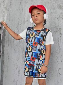 SHEIN Explorewe Bộ thời trang bé trai Lá thư Giải trí - Nhiều màu - Xem 5