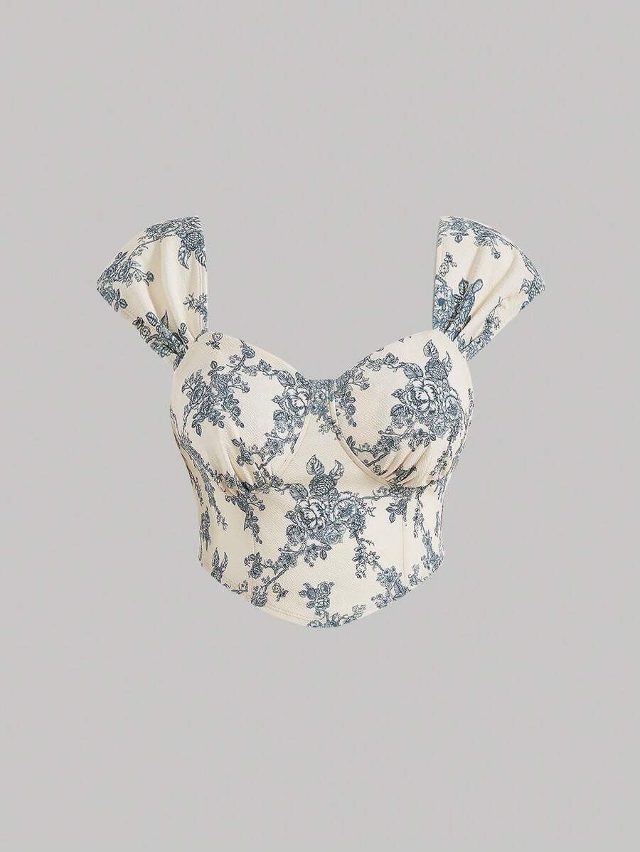 SHEIN MOD Áo thun Plus size Bất đối xứng Dây kéo Hoa Tất cả trên in Giải trí - Nhiều màu - Xem 1