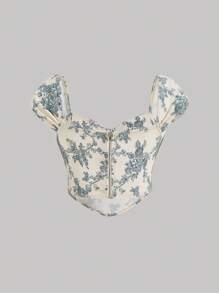 SHEIN MOD Áo thun Plus size Bất đối xứng Dây kéo Hoa Tất cả trên in Giải trí - Nhiều màu - Xem 2