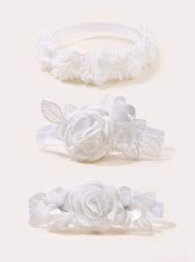3pcs Baby Flower Decor Elastic Polyester Hair Band Love Valentine - White - View 1