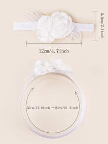 3pcs Baby Flower Decor Elastic Polyester Hair Band Love Valentine - White - View 5