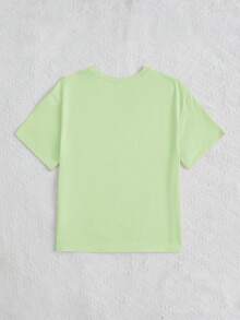 SHEIN Teen Girls Butterfly & Letter Graphic Drop Shoulder Tee - Lime Green - View 2