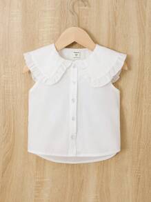 SHEIN Toddler Girls Statement Collar Button Front Sleeveless Blouse - White - View 1