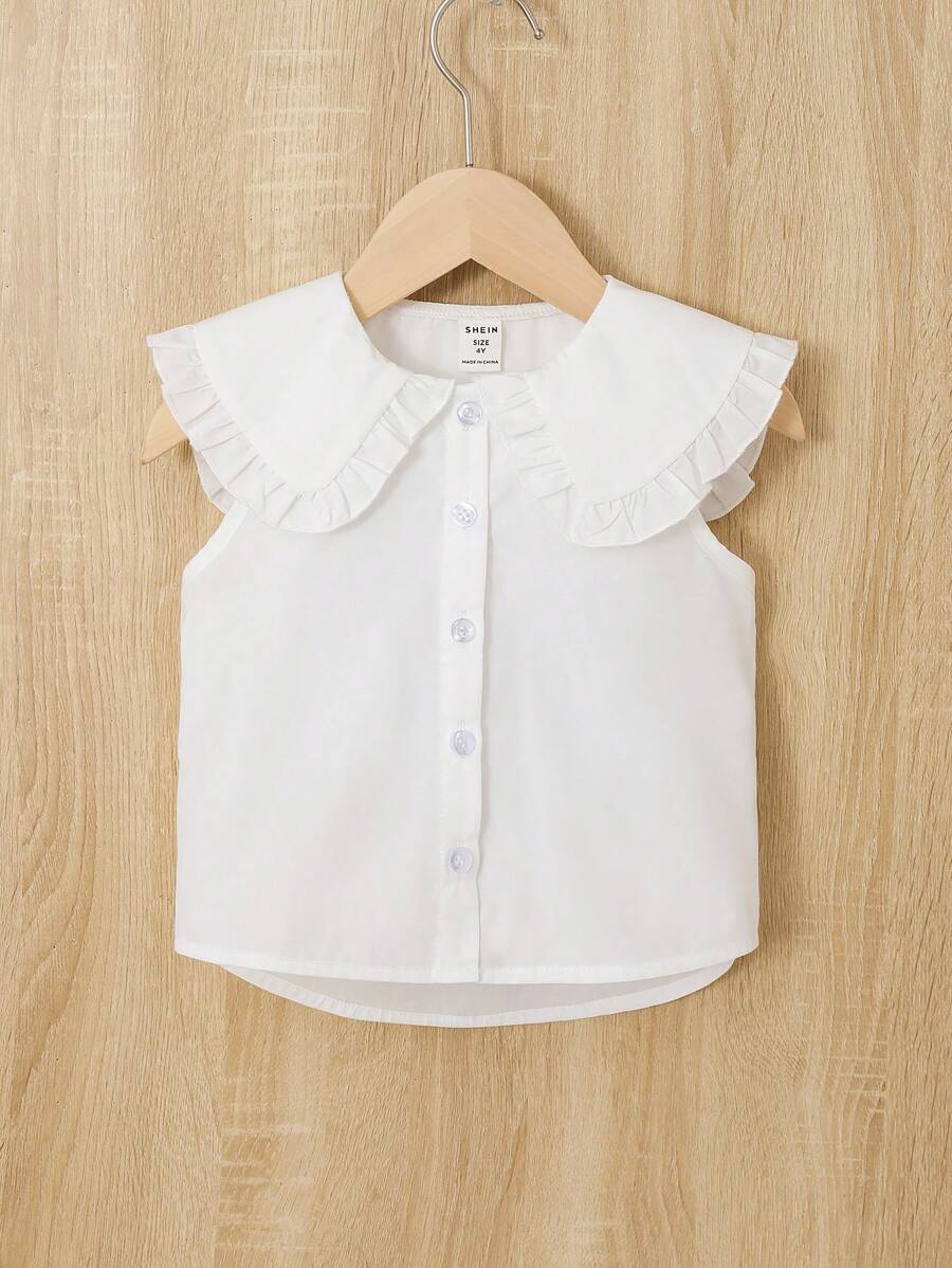 SHEIN Toddler Girls Statement Collar Button Front Sleeveless Blouse - White - View 1