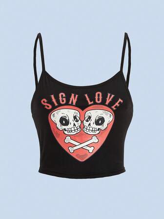 SCREENART Skull & Letter Graphic Cami Top