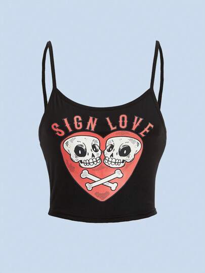 SCREENART Skull & Letter Graphic Cami Top