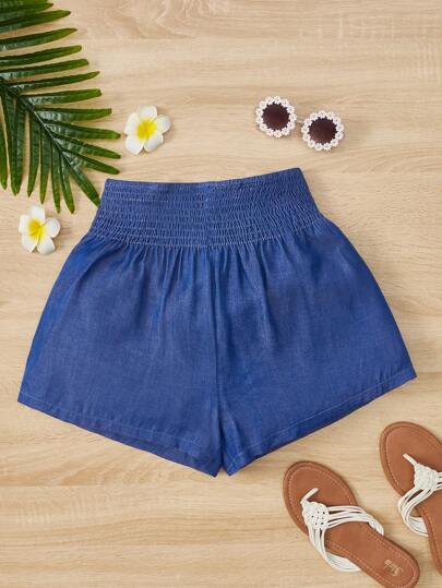 SHEIN 青少年女孩素色彈性腰帶短褲