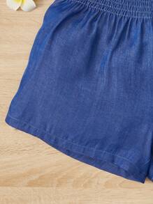 SHEIN 青少年女孩素色彈性腰帶短褲