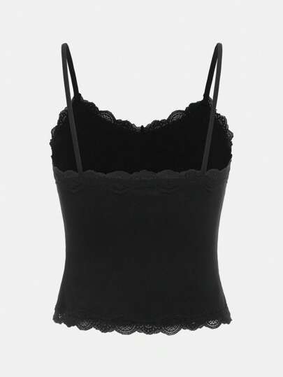 SHEIN Girlism Áo ba lỗ ren tương phản đơn sắc thường ngày cho bé gái tuổi teen