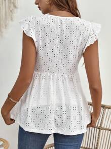 SHEIN 孕婦網眼刺繡荷葉邊T恤 - 白色 - 查看 2