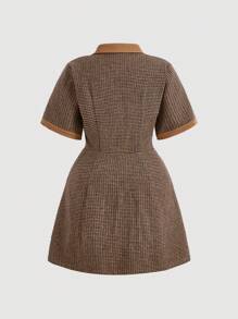 SHEIN MOD Plus Contrast Trim Button Front Shirt Dress - Multicolor - View 2