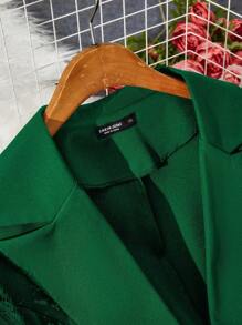 SHEIN LUNE 大碼蕾絲拼接單釦西裝外套 - 綠色 - 查看 5