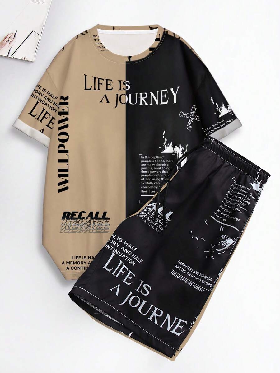 Manfinity EMRG Bộ hai mảnh Nam Dây kéo Túi Khối Màu Slogan Giải trí - Nhiều màu - Xem 1